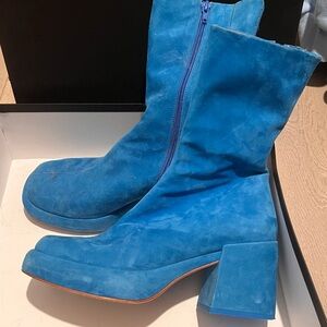 E8 by Miista Chic Blue Suede Platform Ankle Boots Size 40